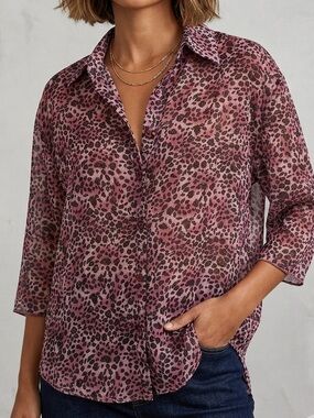 Casa‎ Donna Y2K Leopard Print Sheer Button-Down Shirt Size Large XL